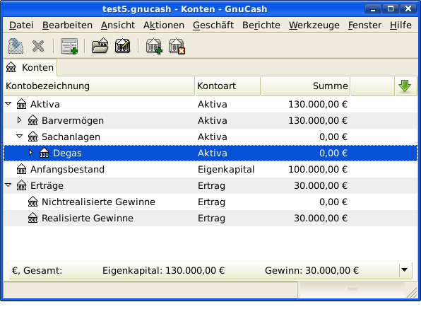 Kontenansicht nach realisiertem Gewinn