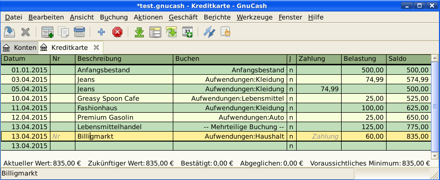 Erstkäufe auf Kreditkarte.