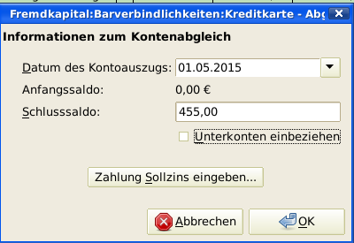 Konten abgleichen - Startfenster.