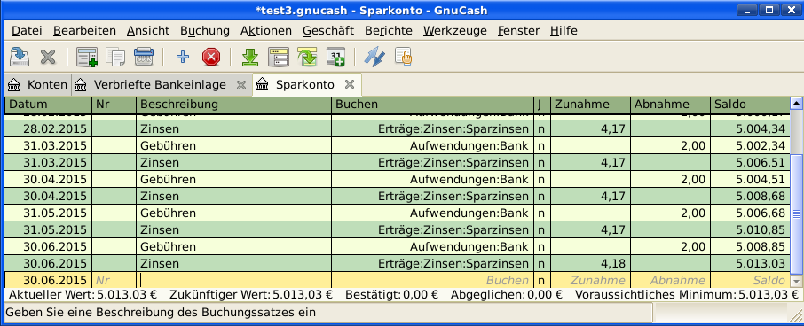 Dies ist das Bild des Reiters Sparkonto nach 6 Monaten.
