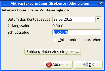 Das Anfangsfenster des Kontoabgleichs.