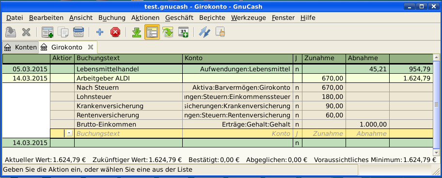 Dieses Bild zeigt, wie sich Spaltenüberschriften für Teilbuchungen ändern.