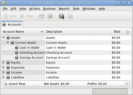 This image shows the Accounts window.