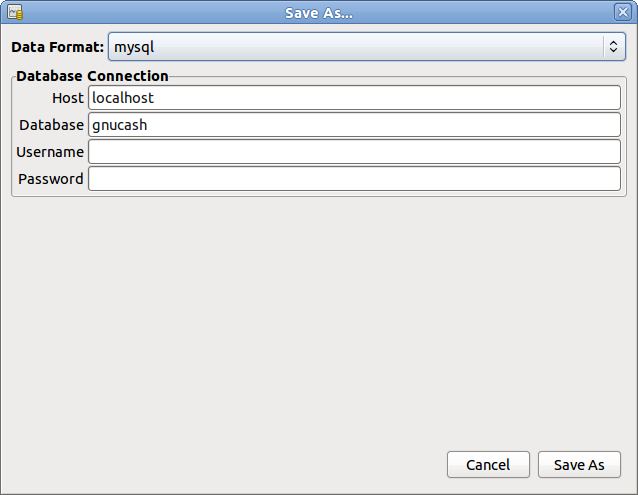 This image shows the Save screen when the selected Data Format is mysql or postgres.