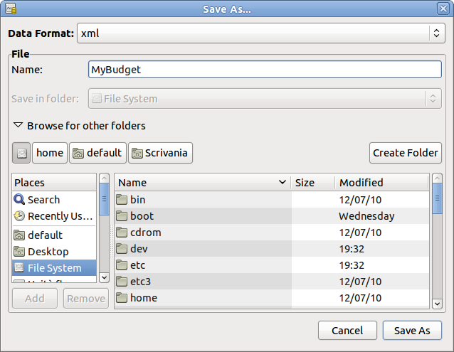 This image shows the Save screen when the selected Data Format is XML or sqlite3.