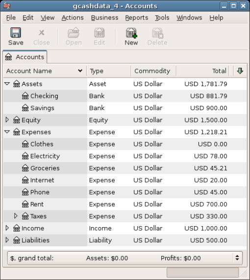 This image shows the Chart of Accounts.