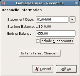 Initial account reconciliation window.
