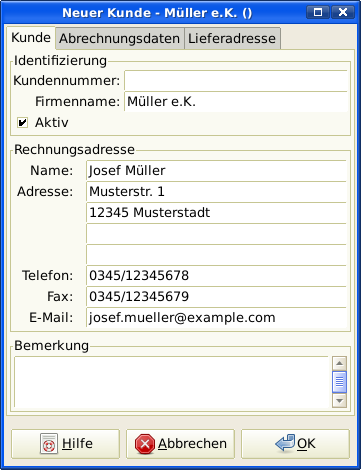 Registrierungsfenster - Neuer Kunde