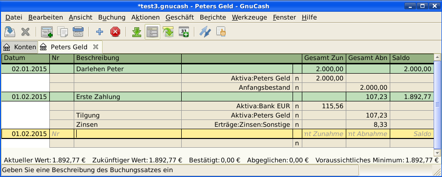 Übersicht über die erste Zahlung