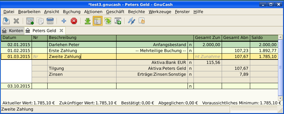 Übersicht über die zweite Zahlung